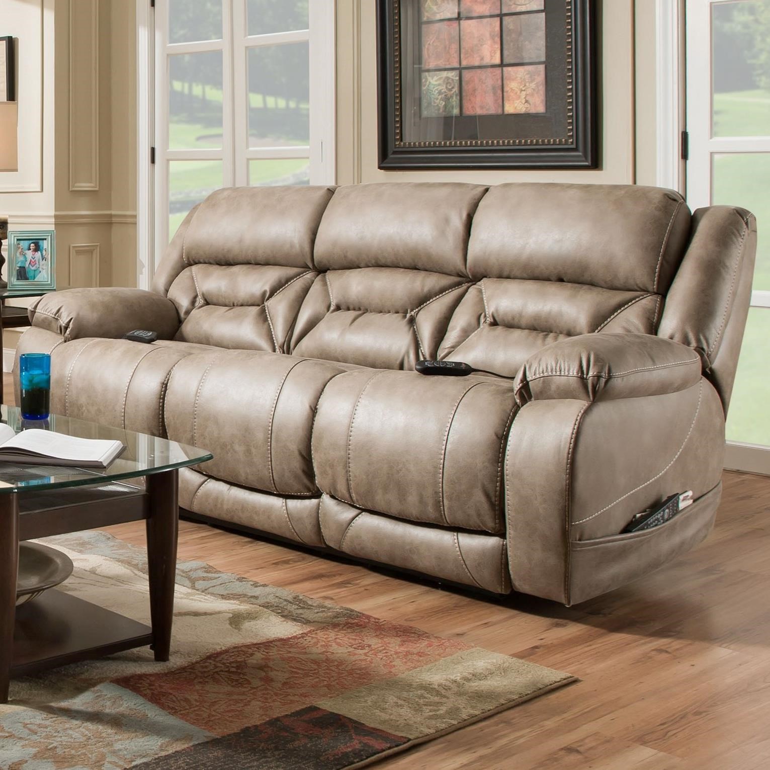 Triple power outlet reclining sofa